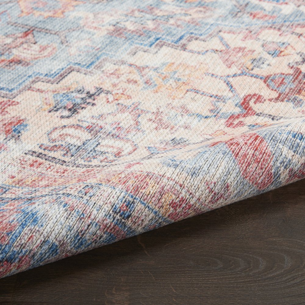 6' X 9' Blue And Orange Medallion Distressed Washable Area Rug