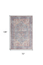 6' X 9' Blue And Orange Medallion Distressed Washable Area Rug