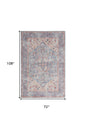 6' X 9' Blue And Orange Medallion Distressed Washable Area Rug