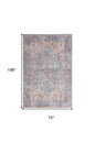 6' X 9' Blue And Orange Medallion Distressed Washable Area Rug