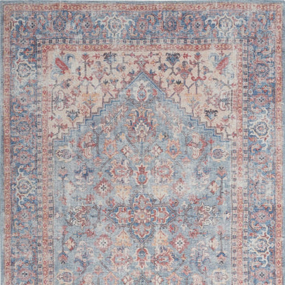 6' X 9' Blue And Orange Medallion Distressed Washable Area Rug