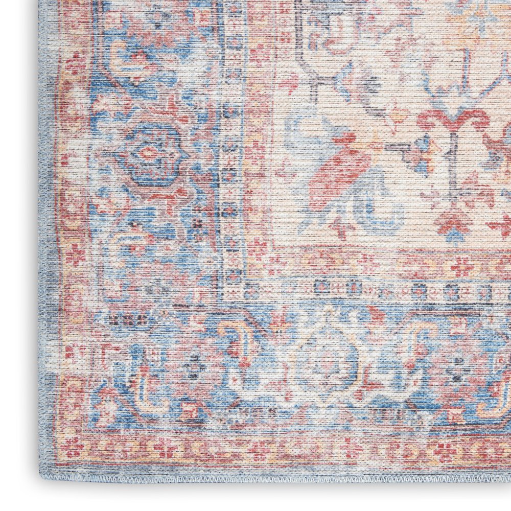 6' X 9' Blue And Orange Medallion Distressed Washable Area Rug