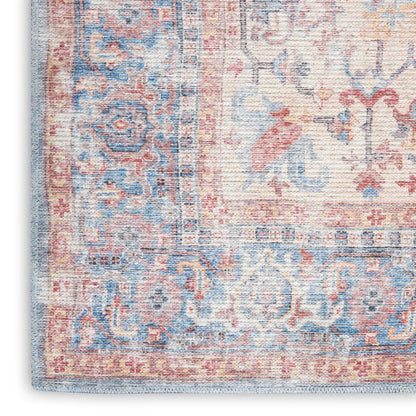 6' X 9' Blue And Orange Medallion Distressed Washable Area Rug