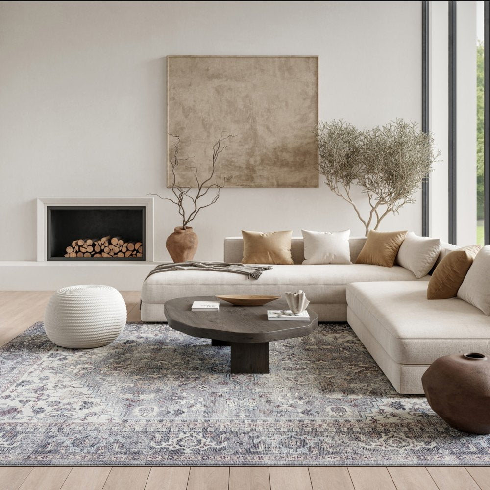 6' X 9' Grey Medallion Distressed Washable Area Rug