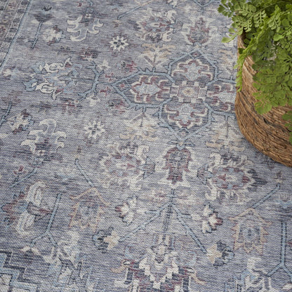 6' X 9' Grey Medallion Distressed Washable Area Rug