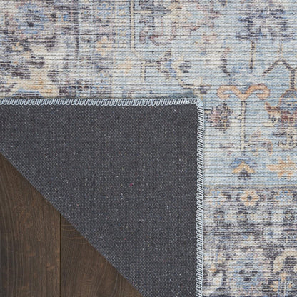 6' X 9' Light Grey And Blue Medallion Distressed Washable Area Rug