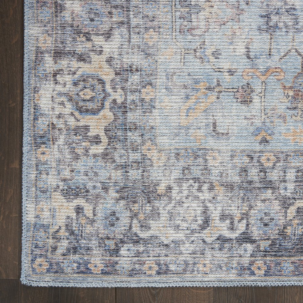 6' X 9' Light Grey And Blue Medallion Distressed Washable Area Rug