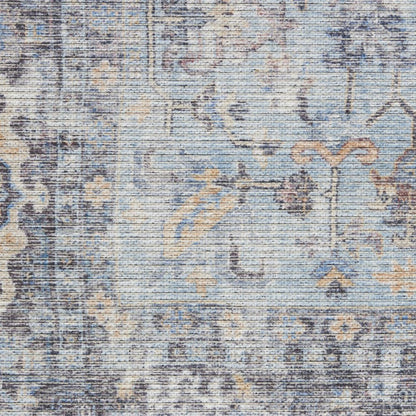 6' X 9' Light Grey And Blue Medallion Distressed Washable Area Rug