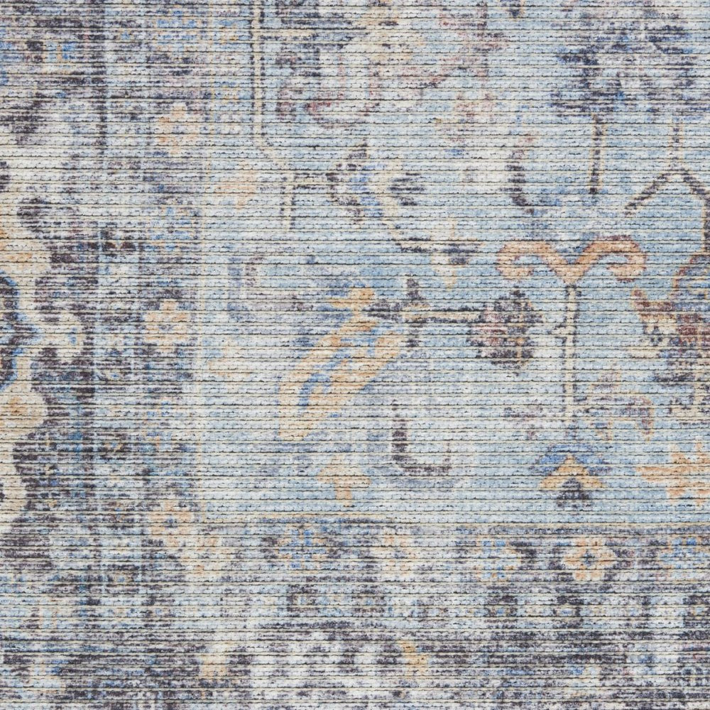 6' X 9' Light Grey And Blue Medallion Distressed Washable Area Rug