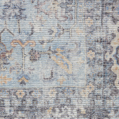 6' X 9' Light Grey And Blue Medallion Distressed Washable Area Rug