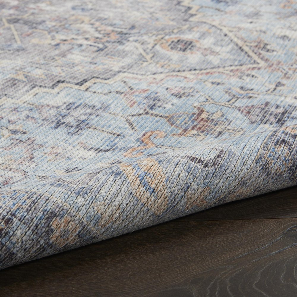 6' X 9' Light Grey And Blue Medallion Distressed Washable Area Rug
