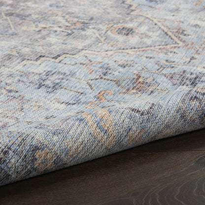 6' X 9' Light Grey And Blue Medallion Distressed Washable Area Rug