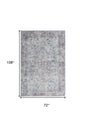 6' X 9' Light Grey And Blue Medallion Distressed Washable Area Rug