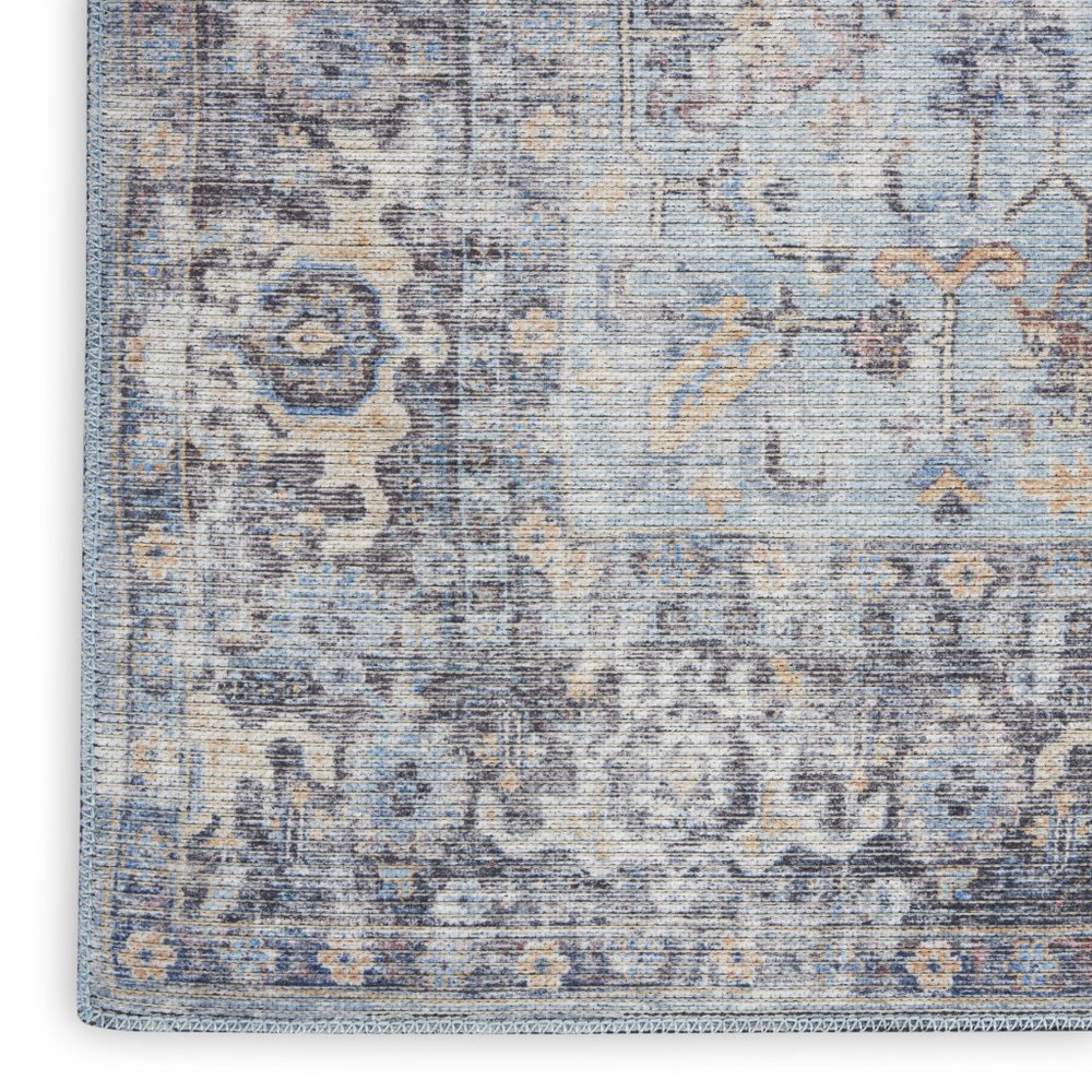 6' X 9' Light Grey And Blue Medallion Distressed Washable Area Rug
