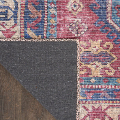 6' X 9' Red And Navy Medallion Distressed Washable Area Rug