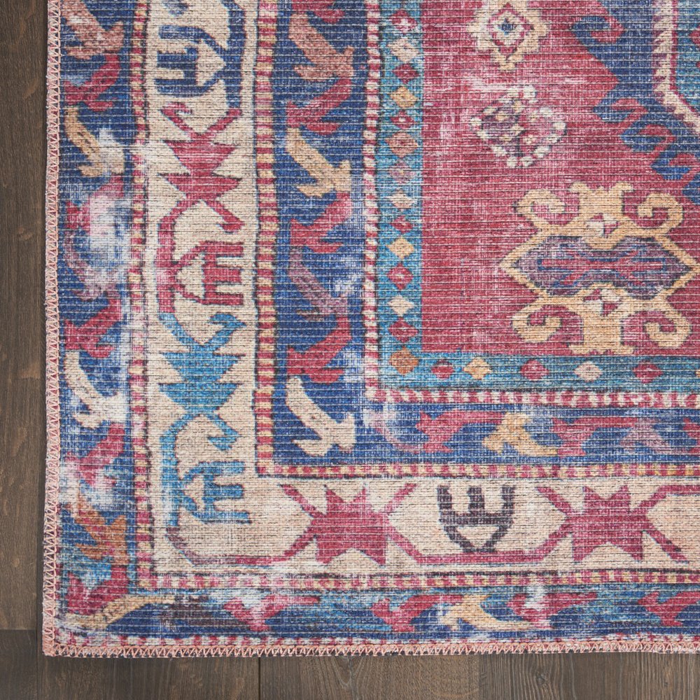 6' X 9' Red And Navy Medallion Distressed Washable Area Rug