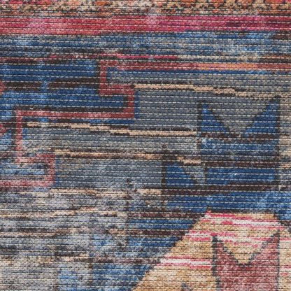 6' X 9' Blue And Pink Southwestern Distressed Washable Area Rug