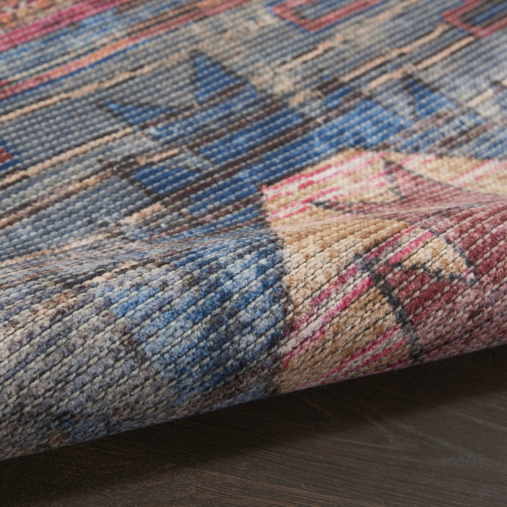 6' X 9' Blue And Pink Southwestern Distressed Washable Area Rug