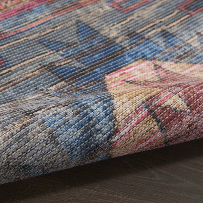 6' X 9' Blue And Pink Southwestern Distressed Washable Area Rug