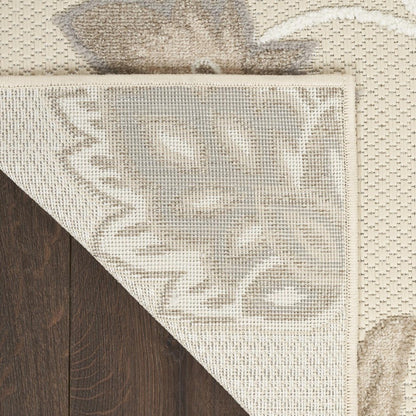 5' X 8' Beige Floral Stain Resistant Non Skid Area Rug