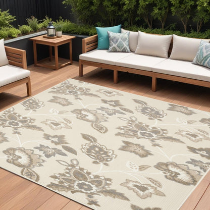 6' X 9' Beige Floral Stain Resistant Non Skid Area Rug