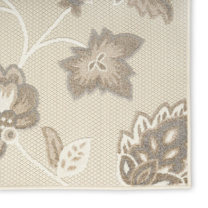 8' X 11' Beige Floral Non Skid Indoor Outdoor Area Rug