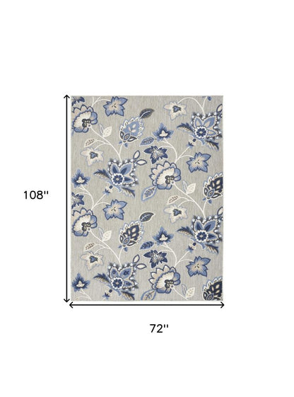 6' X 9' Blue And Grey Floral Stain Resistant Non Skid Area Rug