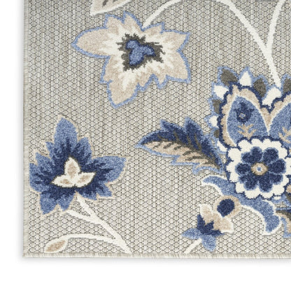 4' X 6' Blue And Grey Floral Stain Resistant Non Skid Area Rug
