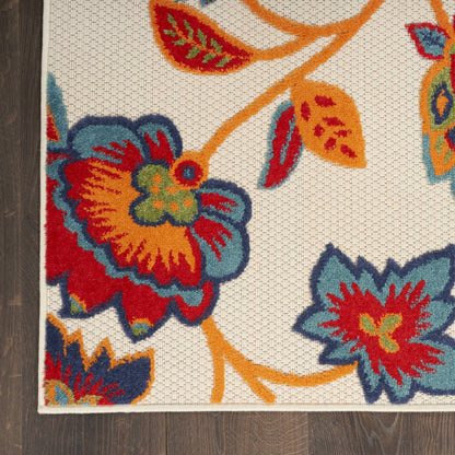 5' X 8' Gray Blue and Orange Floral Non Skid Indoor Outdoor Area Rug