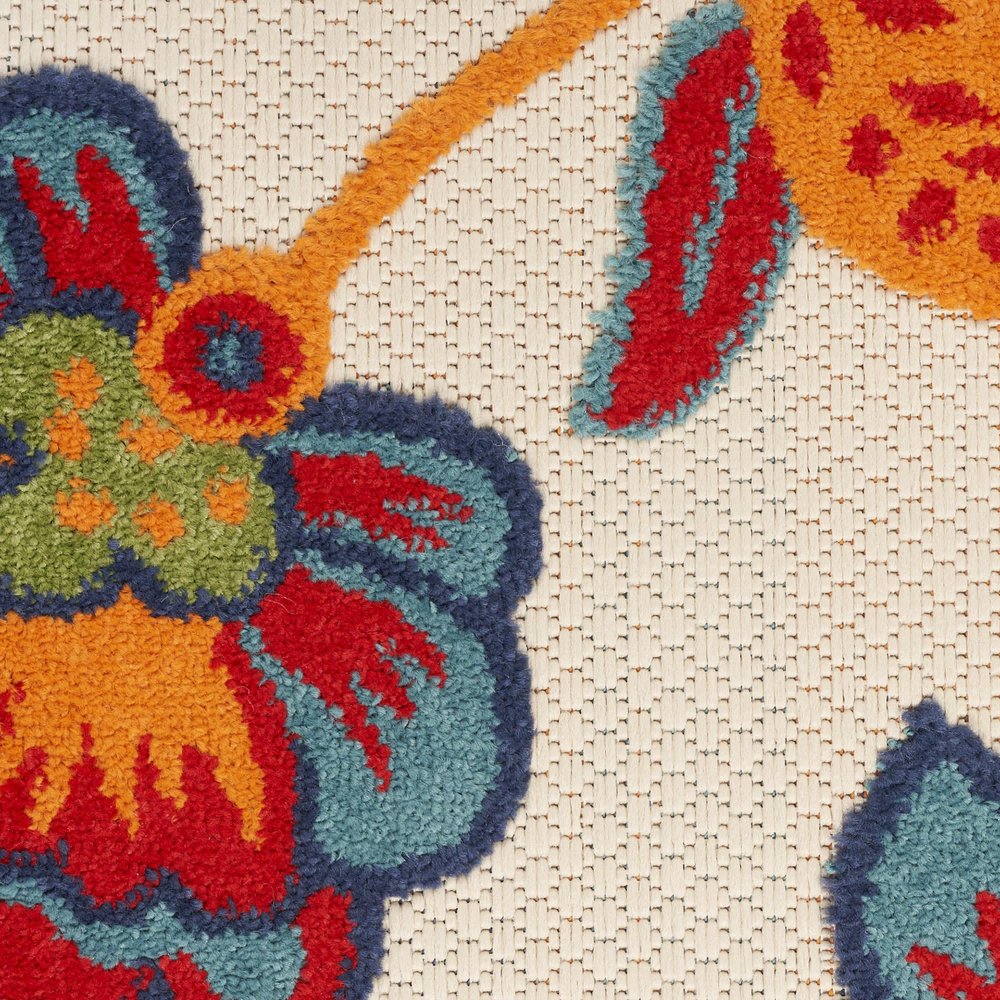 5' X 8' Gray Blue and Orange Floral Non Skid Indoor Outdoor Area Rug