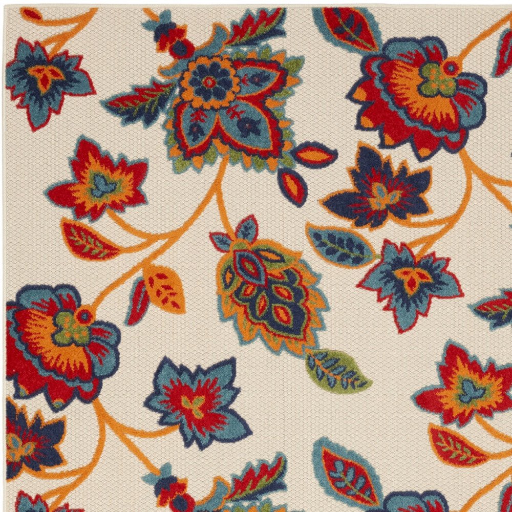 5' X 8' Gray Blue and Orange Floral Non Skid Indoor Outdoor Area Rug