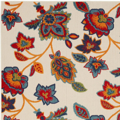 5' X 8' Gray Blue and Orange Floral Non Skid Indoor Outdoor Area Rug