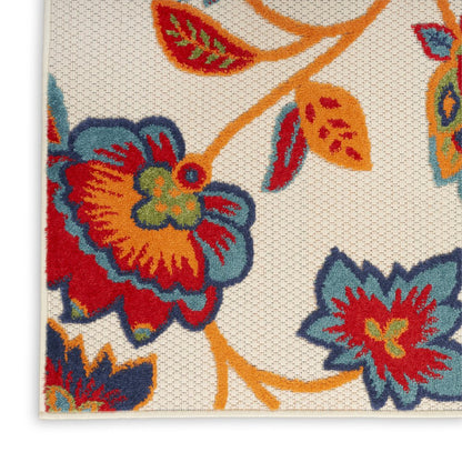 5' X 8' Gray Blue and Orange Floral Non Skid Indoor Outdoor Area Rug