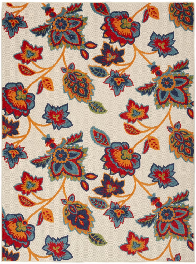 5' X 8' Gray Blue and Orange Floral Non Skid Indoor Outdoor Area Rug
