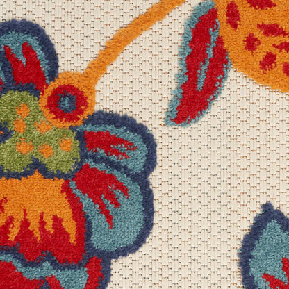 8' X 11' Gray Blue and Orange Floral Non Skid Indoor Outdoor Area Rug