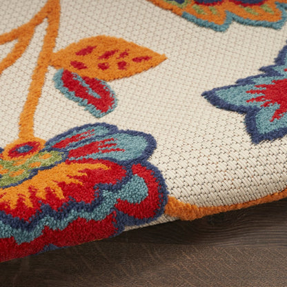 8' X 11' Gray Blue and Orange Floral Non Skid Indoor Outdoor Area Rug