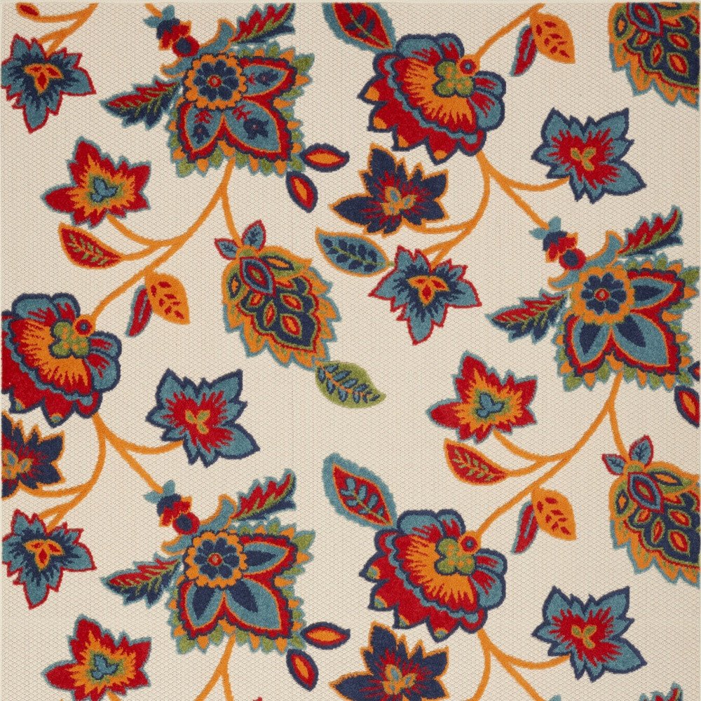 8' X 11' Gray Blue and Orange Floral Non Skid Indoor Outdoor Area Rug