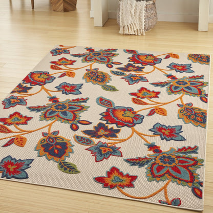 8' X 11' Gray Blue and Orange Floral Non Skid Indoor Outdoor Area Rug