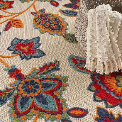8' X 11' Gray Blue and Orange Floral Non Skid Indoor Outdoor Area Rug
