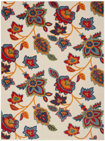8' X 11' Gray Blue and Orange Floral Non Skid Indoor Outdoor Area Rug