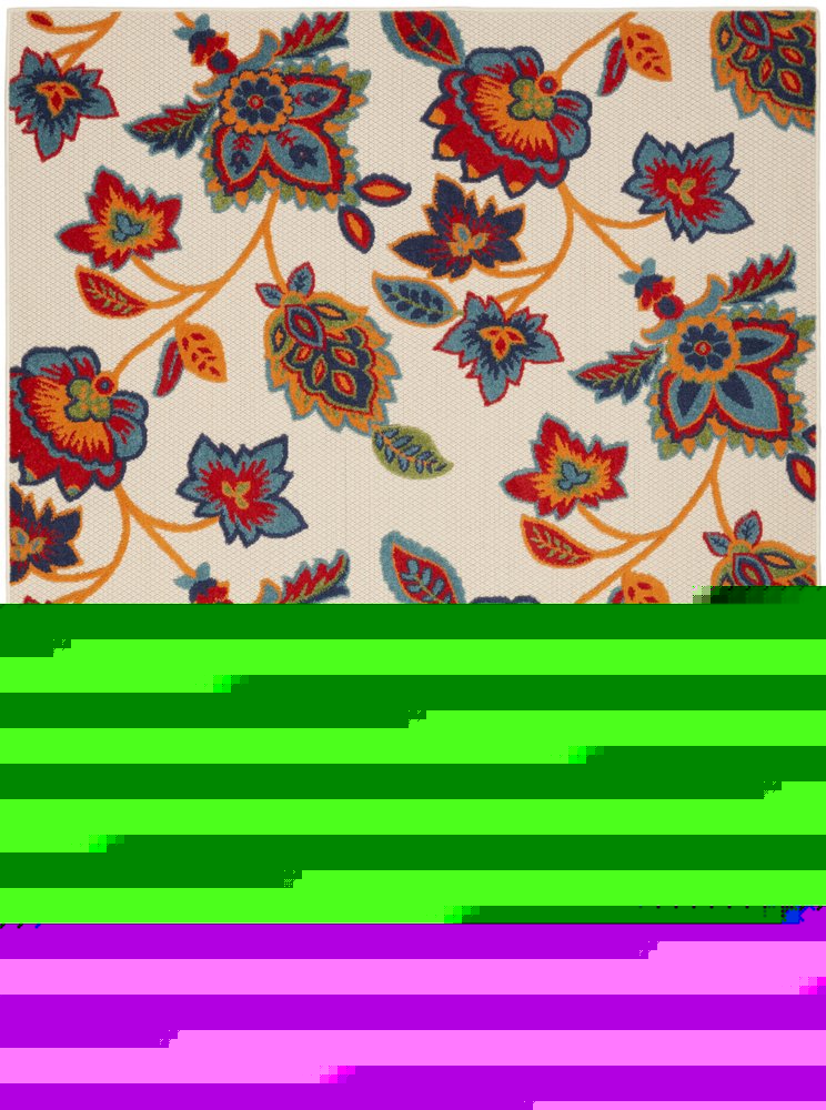 8' X 11' Gray Blue and Orange Floral Non Skid Indoor Outdoor Area Rug