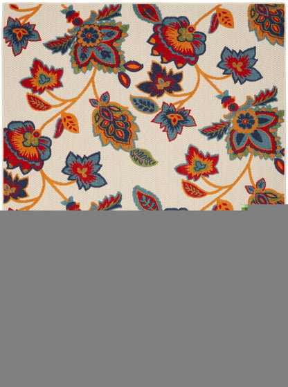 8' X 11' Gray Blue and Orange Floral Non Skid Indoor Outdoor Area Rug