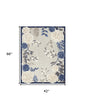 4' X 6' Blue And Grey Floral Stain Resistant Non Skid Area Rug