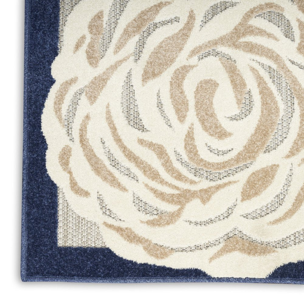 5' X 8' Blue And Grey Floral Stain Resistant Non Skid Area Rug