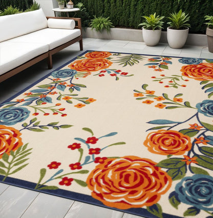 5' X 8' Multicolor Floral Stain Resistant Non Skid Area Rug