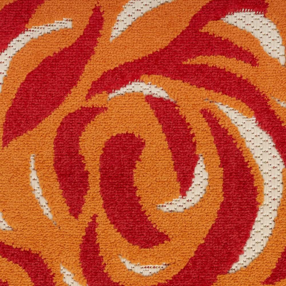 8' X 11' Ivory Blue and Orange Floral Non Skid Indoor Outdoor Area Rug