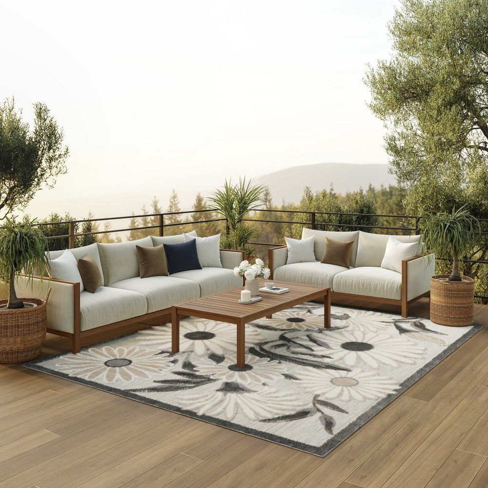 6' X 9' Beige Floral Stain Resistant Non Skid Area Rug