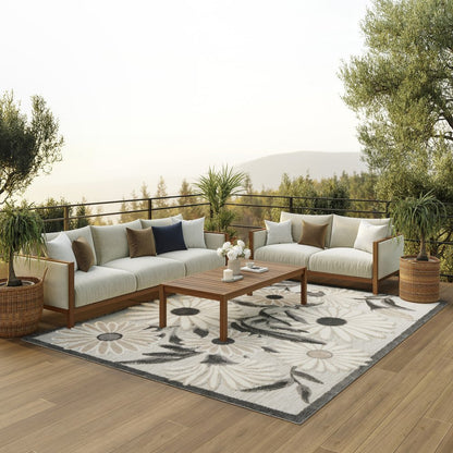 6' X 9' Beige Floral Stain Resistant Non Skid Area Rug