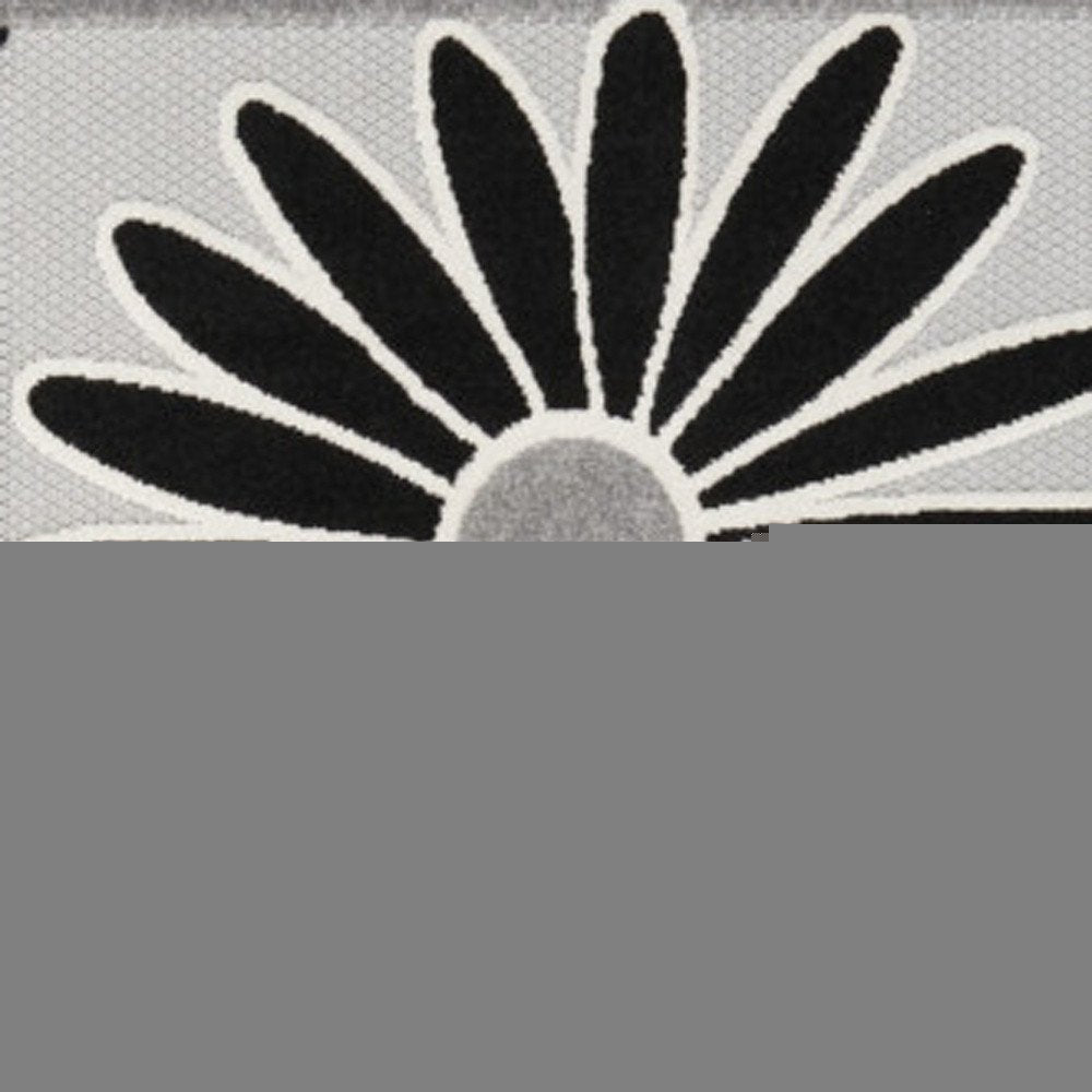 4' X 6' Black White Floral Stain Resistant Non Skid Area Rug