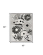 5' X 8' Black And White Floral Stain Resistant Non Skid Area Rug